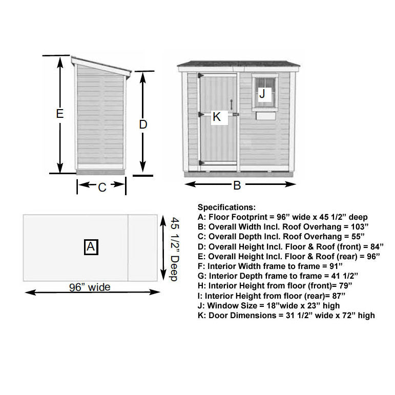 8′ x 4′ SpaceSaver Storage Shed – Single Door