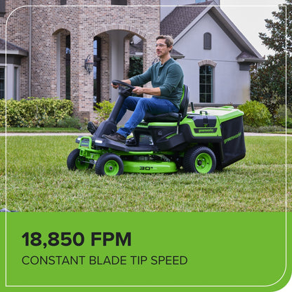 60V 30″ CrossoverT Riding Lawn Tractor, Bagger Included, (4) 8.0 Ah (1) 20.0Ah Batteries and 600-Watt Charger