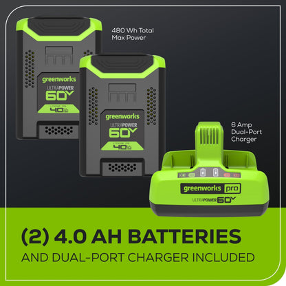 60V 25″ Cordless Battery Dual Blade Self-Propelled Lawn Mower w/ Two (2) 4.0Ah Batteries & Dual-Port Charger