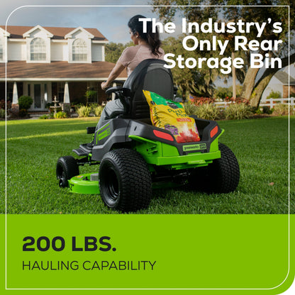 60V 42″ Cordless Battery CrossoverT Riding Lawn Mower + Bagger, (6) 8.0 Ah Batteries and (3) Dual-Port Turbo Chargers
