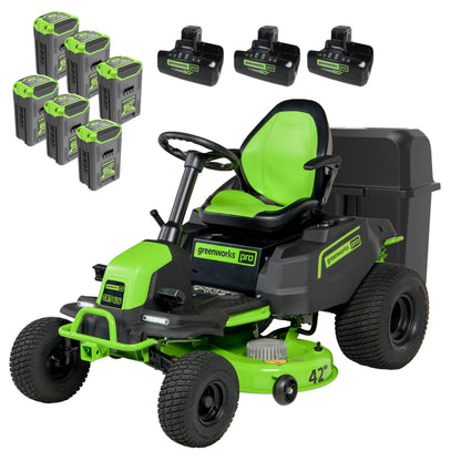 60V 42″ Cordless Battery CrossoverT Riding Lawn Mower + Bagger, (6) 8.0 Ah Batteries and (3) Dual-Port Turbo Chargers