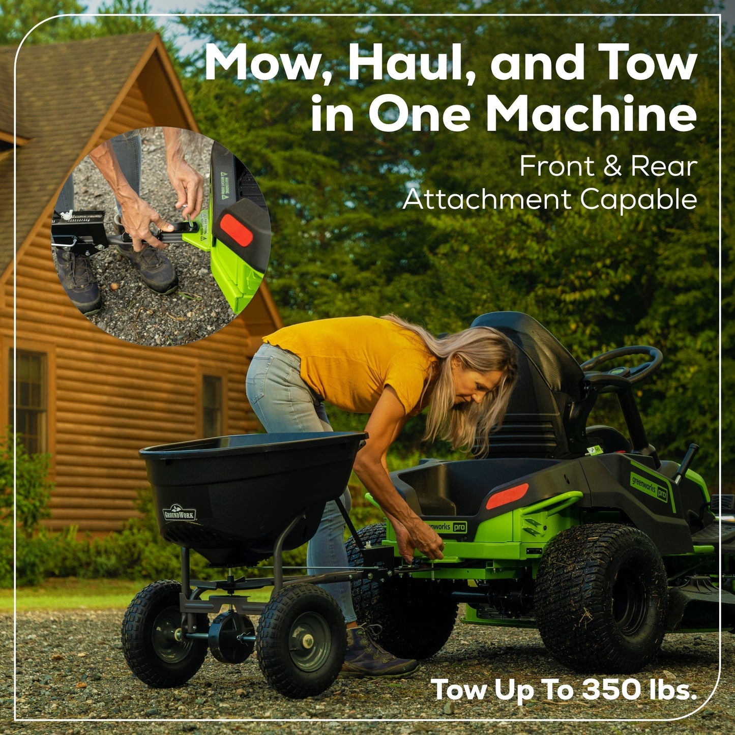 60V 42″ Cordless Battery CrossoverT Riding Lawn Mower: (6) 8.0 Ah Batteries and (3) Dual-Port Turbo Chargers