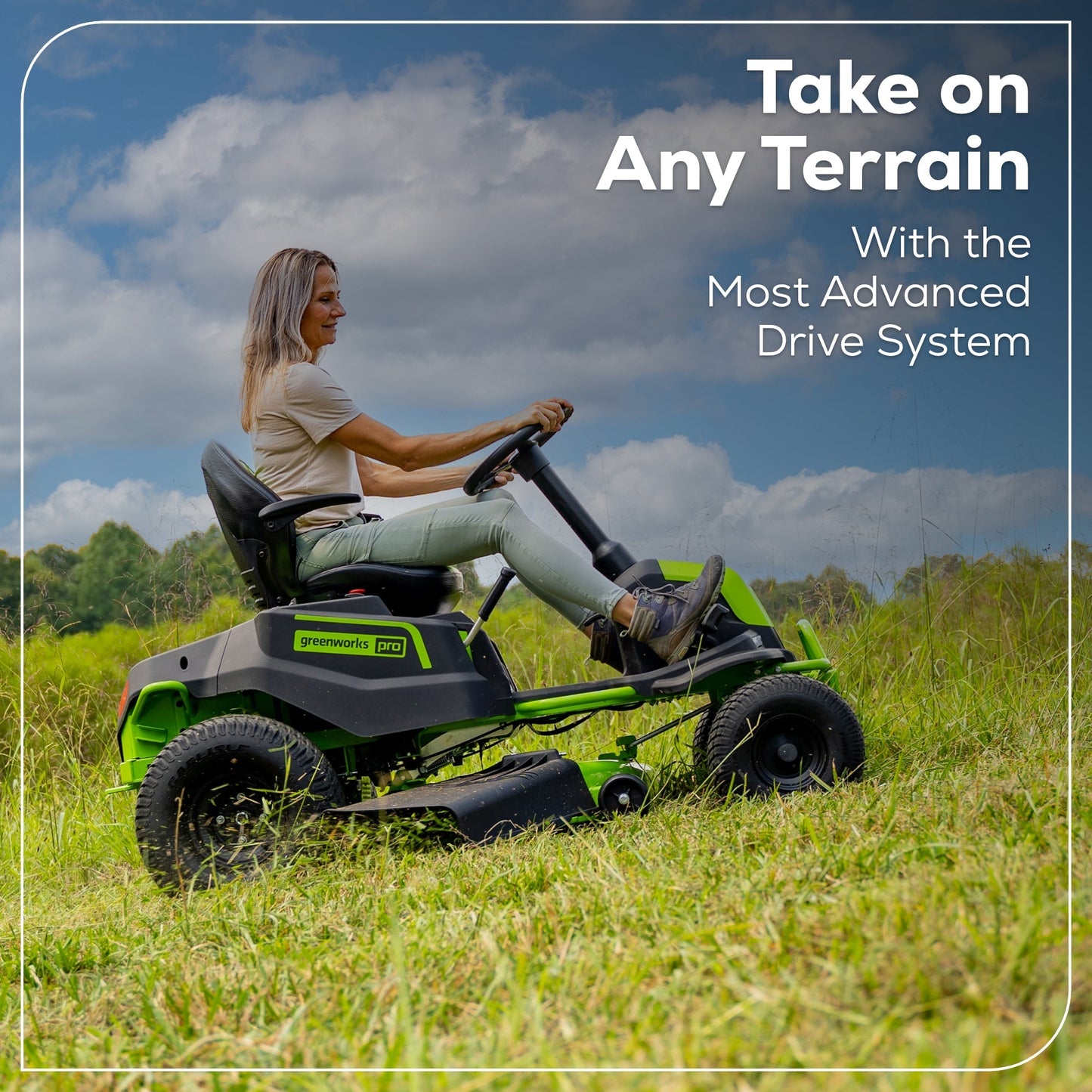 60V 42″ Cordless Battery CrossoverT Riding Lawn Mower, (4) 8.0 Ah Batteries and (2) Dual-Port Turbo Chargers