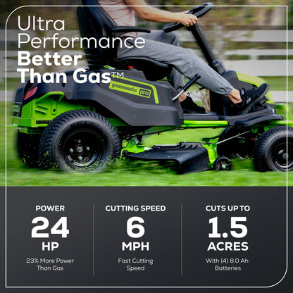 60V 42″ Cordless Battery CrossoverT Riding Lawn Mower, (4) 8.0 Ah Batteries and (2) Dual-Port Turbo Chargers
