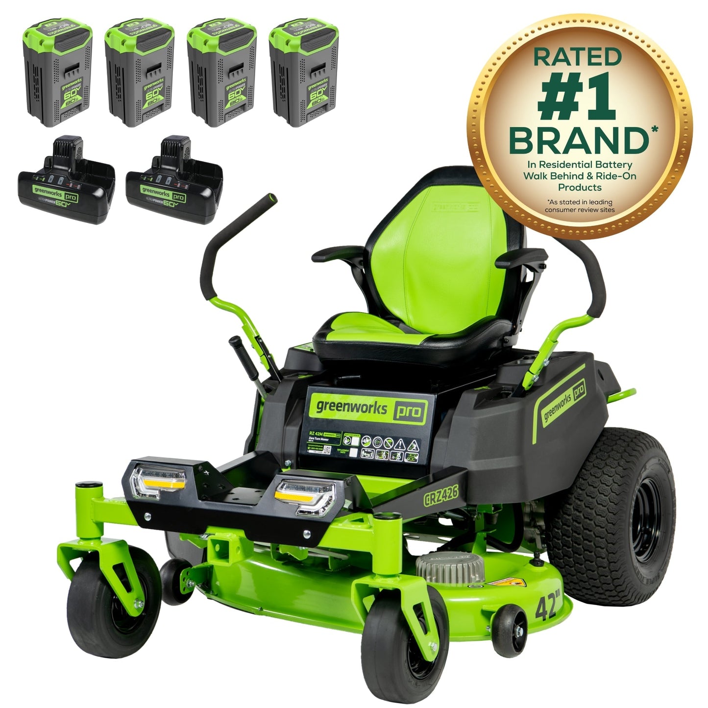 60V 42″ Electric CrossoverZ Zero Turn Mower with (4) 8 Ah Batteries and (2) Dual-Port Turbo Chargers