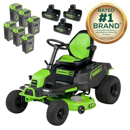 60V 42″ Cordless Battery CrossoverT Riding Lawn Mower: (6) 8.0 Ah Batteries and (3) Dual-Port Turbo Chargers